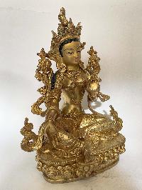 Handmade Nepali Statue Of Green Tara, [full Gold Plated]