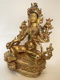 Handmade Nepali Statue Of Green Tara, [full Gold Plated]