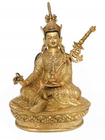 Handmade Nepali Statue Of Guru, [full Gold Plated]