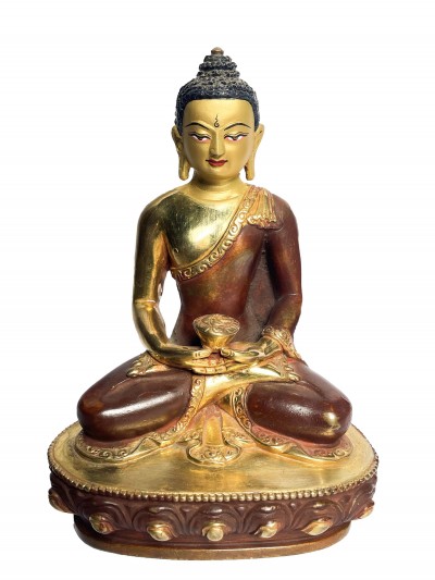 Handmade Nepali Statue Of Buddha, [partly Gold Plated]