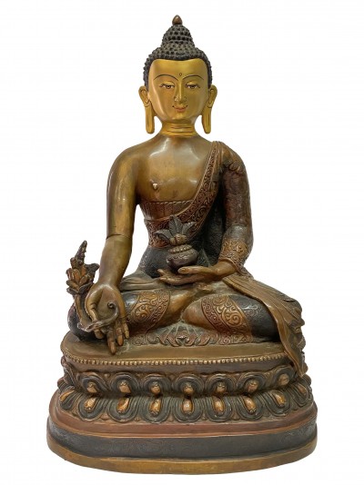 Nepali Handmade Statue Of Medicine Buddha, [chocolate Oxidized]