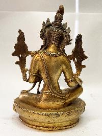 Nepali Handmade Statue Of Green Tara, [fire Gold Plated]