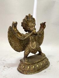 Old Nepali Handmade Statue Of Garuda, [gold Plated Antique Finishing]