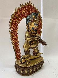 Nepali Handmade Statue Of Black Jambhala, [partly Gold Plated]