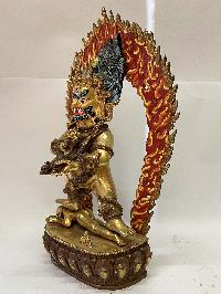 Nepali Handmade Statue Of Black Jambhala, [partly Gold Plated]