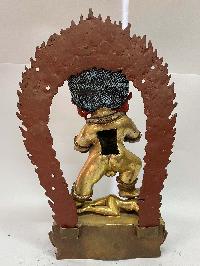 Nepali Handmade Statue Of Black Jambhala, [partly Gold Plated]