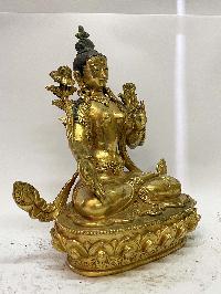 Nepali Handmade Statue Of White Tara, [full Fire Gold Plated]