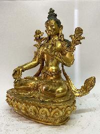 Nepali Handmade Statue Of White Tara, [full Fire Gold Plated]