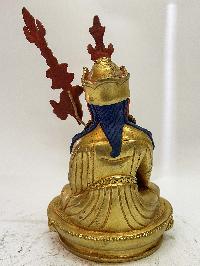 Nepali Handmade Statue Of Padmasambhava, [full Fire Gold Plated]