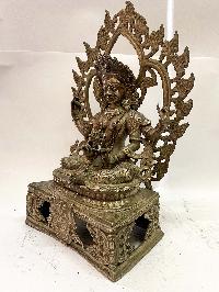 Antique Handmade Statue Of Angry Green Tara, [rare Find]