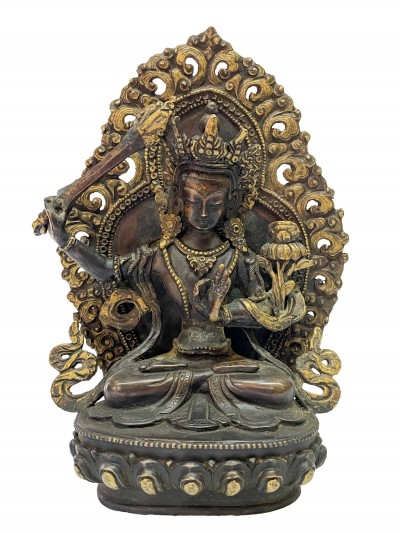 Nepali Handmade Statue Of Manjushri, [antique Finishing]