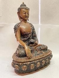 Nepali Handmade Statue Of Shakyamuni Buddha, [chocolate Oxidized], Deep Carving