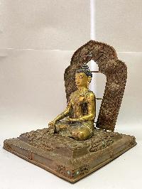 [old Stock], Handmade Statue Of Ratnasambhava Buddha, [copper Gold Plated], [rare Find]