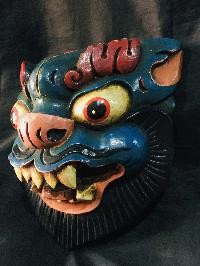 Handmade Wooden Mask Of Dragon, [painted Blue], Poplar Wood