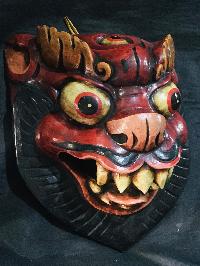 Handmade Wooden Mask Of Dragon, [painted Red], Poplar Wood