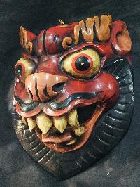 Handmade Wooden Mask Of Dragon, [painted Red], Poplar Wood