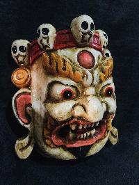 Mahakala Mask, Handmade Wooden Mini Mask Of Mahakala, [painted White], Poplar Wood