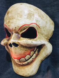 Citipati Mask, Handmade Wooden Mask Of Skull, [painted White], Poplar Wood