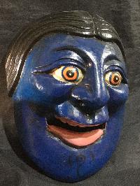 Handmade Wooden Mask Of Joker (hair), [painted Blue], Poplar Wood