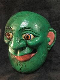 Handmade Wooden Mask Of Joker, [painted Green], Poplar Wood