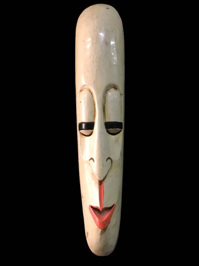 Handmade Wooden Mask Of Long Face Somalian, [painted White], Poplar Wood