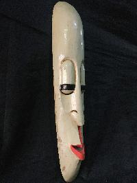 Handmade Wooden Mask Of Long Face Somalian, [painted White], Poplar Wood