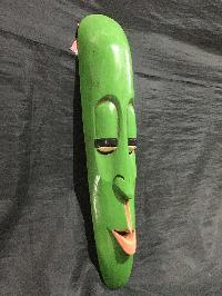 Handmade Wooden Mask Of Long Face Somalian, [painted Green], Poplar Wood