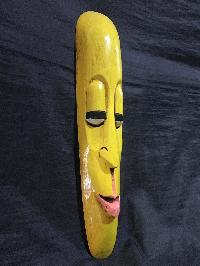 Handmade Wooden Mask Of Long Face Somalian, [painted Yellow], Poplar Wood