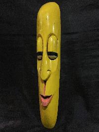 Handmade Wooden Mask Of Long Face Somalian, [painted Yellow], Poplar Wood