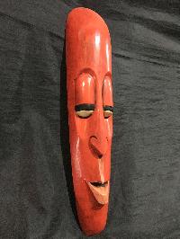 Handmade Wooden Mask Of Long Face Somalian, [painted Orange], Poplar Wood