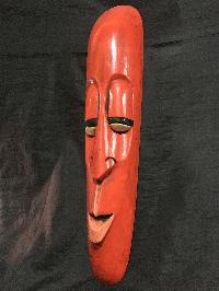 Handmade Wooden Mask Of Long Face Somalian, [painted Orange], Poplar Wood