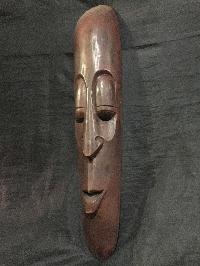 Handmade Wooden Mask Of Long Face Somalian, [painted Brown], Poplar Wood