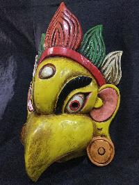 Garuda Mask, Handmade Wooden Mask, [painted Yellow], Poplar Wood