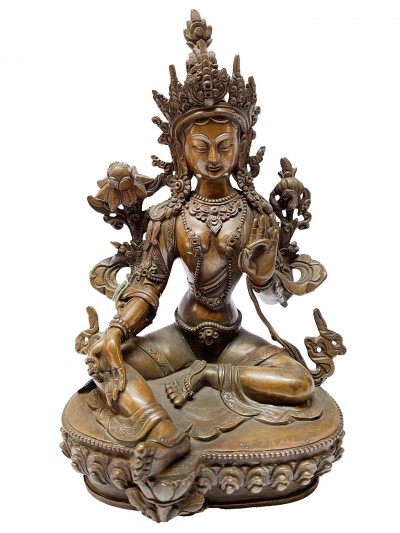 Nepali Handmade Statue Of Green Tara, [chocolate Oxidized]