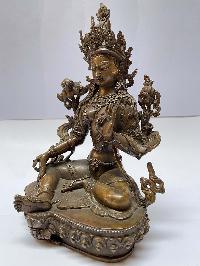 Nepali Handmade Statue Of Green Tara, [chocolate Oxidized]