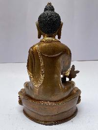 Nepali Handmade Statue Of Medicine Buddha, [partly Gold Plated], [painted Face]
