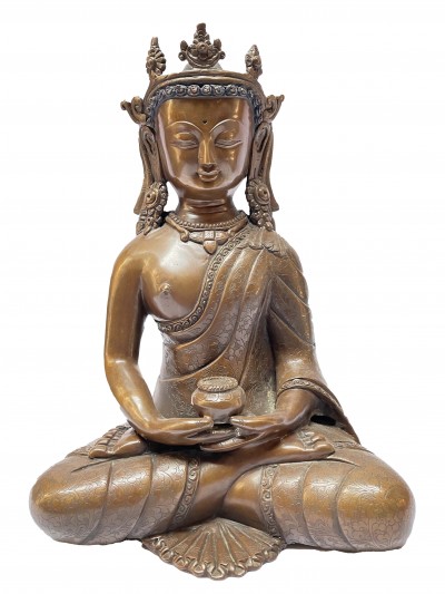 Nepali Handmade Statue Of Crown Amitabha Buddha, [chocolate Oxidized]