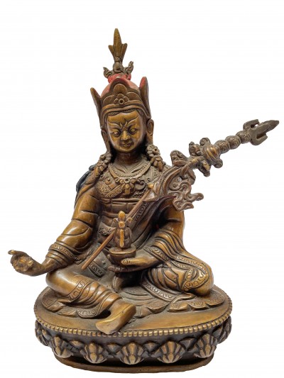Nepali Handmade Statue Of Padmasambhava, [chocolate Oxidized]