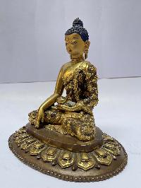 [old Stock], Nepali Handmade Statue Of Shakyamuni Buddha, [fire Gold Plated], With Deep Carving