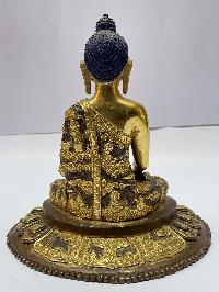 [old Stock], Nepali Handmade Statue Of Shakyamuni Buddha, [fire Gold Plated], With Deep Carving