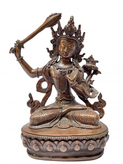 Nepali Handmade Statue Of Manjushri, [chocolate Oxidized]