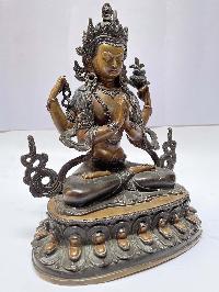 Nepali Handmade Statue Of Avalokiteshvara, Chenrezig, [chocolate Oxidized]