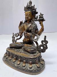 Nepali Handmade Statue Of Avalokiteshvara, Chenrezig, [chocolate Oxidized]