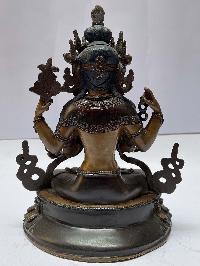 Nepali Handmade Statue Of Avalokiteshvara, Chenrezig, [chocolate Oxidized]