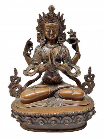 Nepali Handmade Statue Of Chenrezig, [chocolate Oxidized]