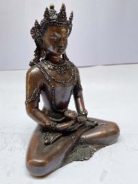 Nepali Handmade Statue Of Amitabha Buddha With Crown, [chocolate Oxidized]