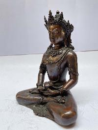 Nepali Handmade Statue Of Amitabha Buddha With Crown, [chocolate Oxidized]