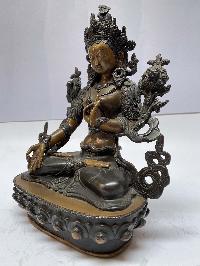 Nepali Handmade Statue Of White Tara, [chocolate Oxidized]