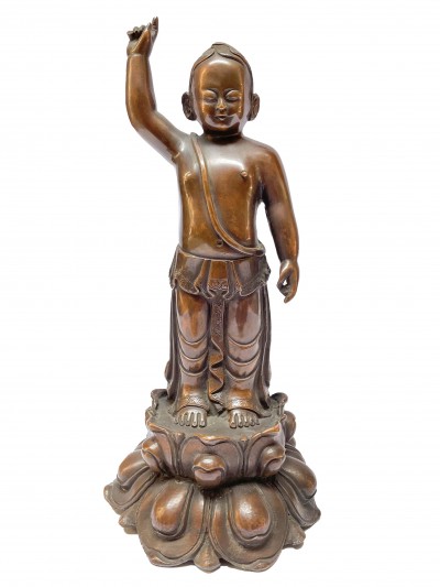 Nepali Handmade Statue Of Standing Baby Buddha, [chocolate Oxidized]