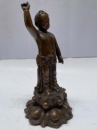 Nepali Handmade Statue Of Standing Baby Buddha, [chocolate Oxidized]